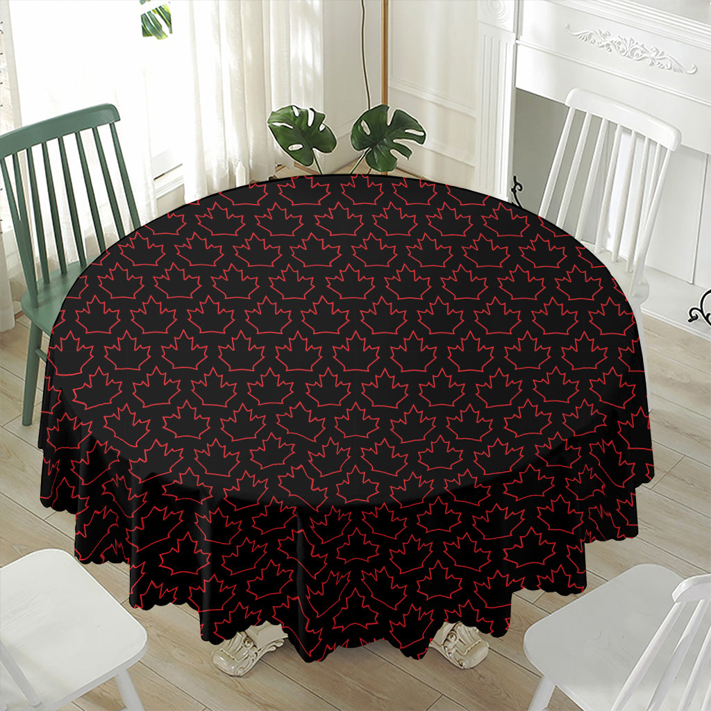 Black And Red Canadian Maple Leaf Print Waterproof Round Tablecloth