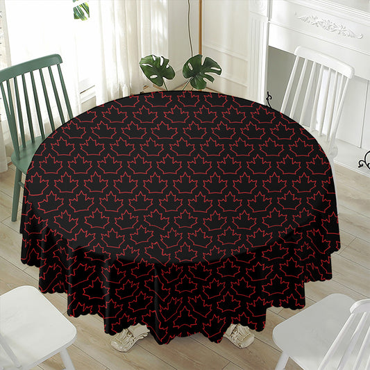 Black And Red Canadian Maple Leaf Print Waterproof Round Tablecloth