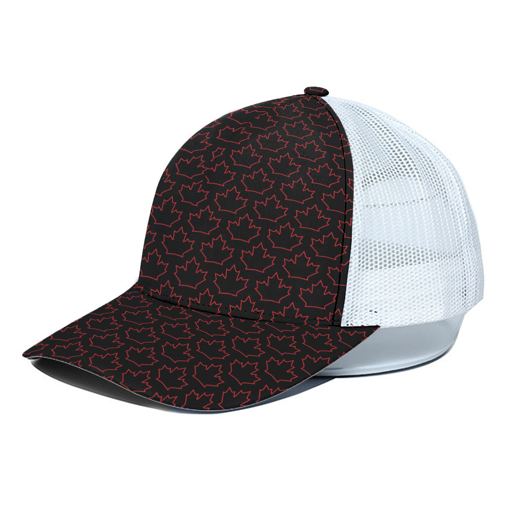 Black And Red Canadian Maple Leaf Print White Mesh Trucker Cap