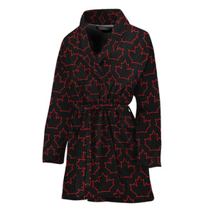 Black And Red Canadian Maple Leaf Print Women's Bathrobe