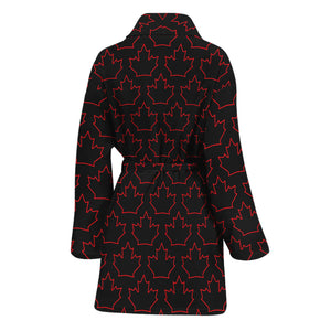 Black And Red Canadian Maple Leaf Print Women's Bathrobe