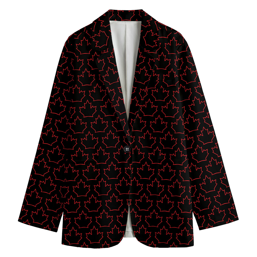 Black And Red Canadian Maple Leaf Print Women's Blazer