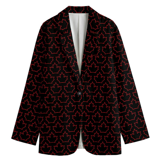 Black And Red Canadian Maple Leaf Print Women's Blazer
