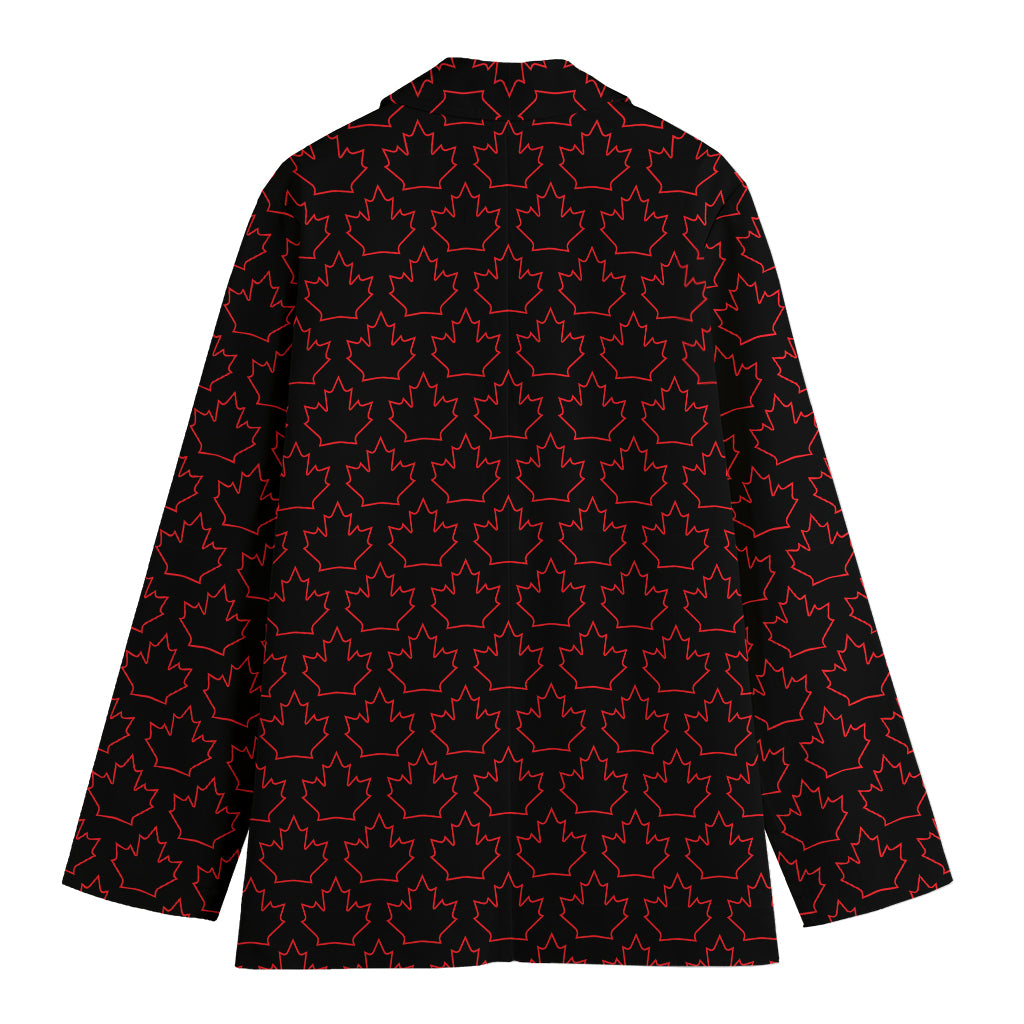 Black And Red Canadian Maple Leaf Print Women's Blazer