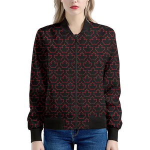 Black And Red Canadian Maple Leaf Print Women's Bomber Jacket