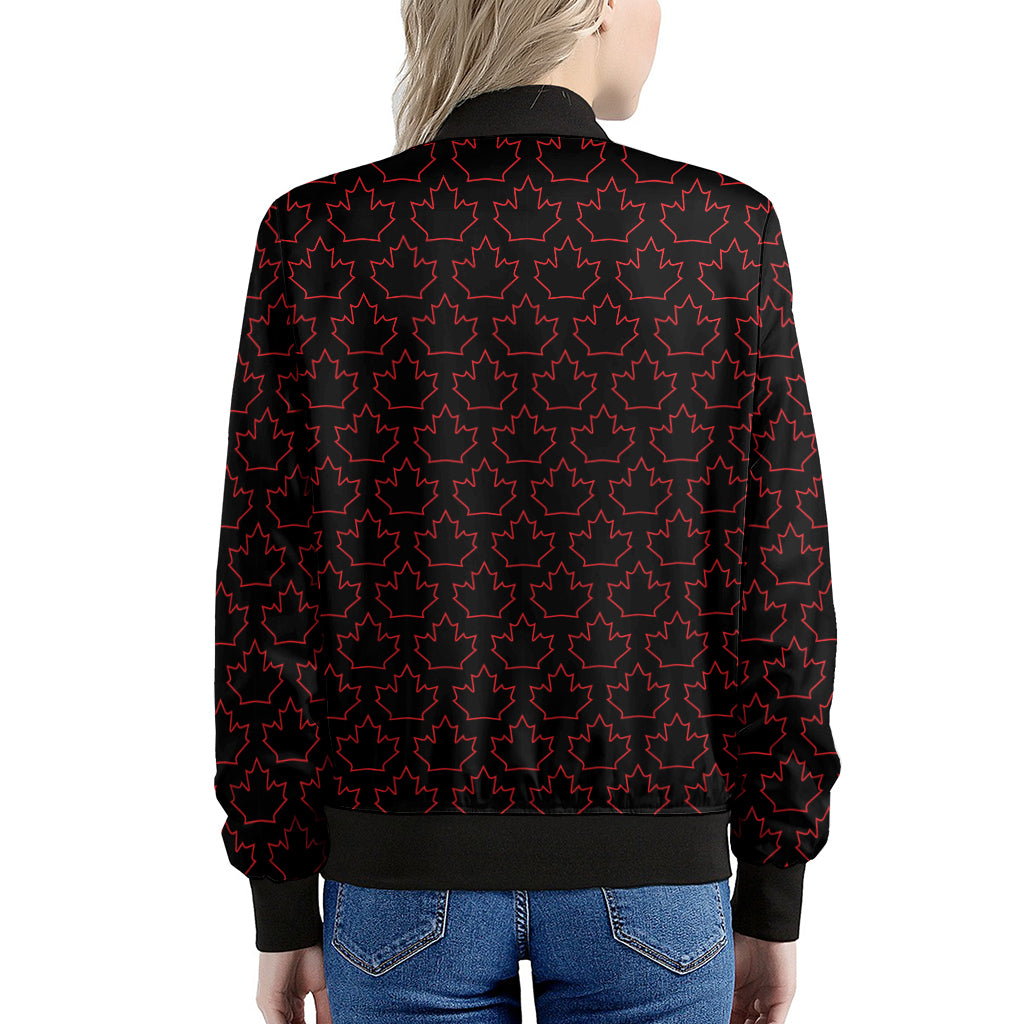 Black And Red Canadian Maple Leaf Print Women's Bomber Jacket