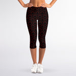 Black And Red Canadian Maple Leaf Print Women's Capri Leggings