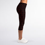 Black And Red Canadian Maple Leaf Print Women's Capri Leggings