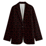 Black And Red Canadian Maple Leaf Print Women's Cotton Blazer