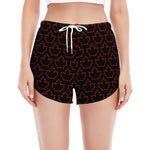 Black And Red Canadian Maple Leaf Print Women's Split Running Shorts