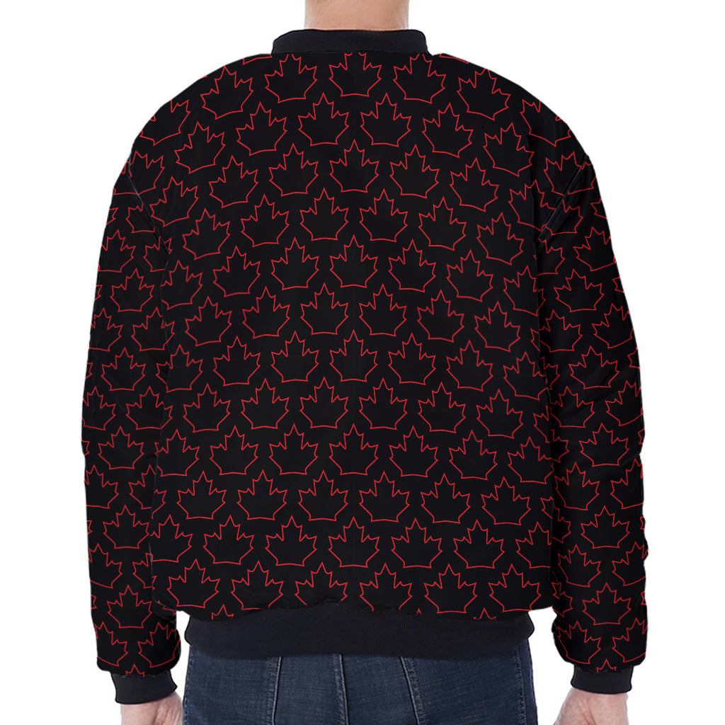 Black And Red Canadian Maple Leaf Print Zip Sleeve Bomber Jacket