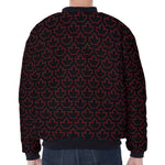 Black And Red Canadian Maple Leaf Print Zip Sleeve Bomber Jacket