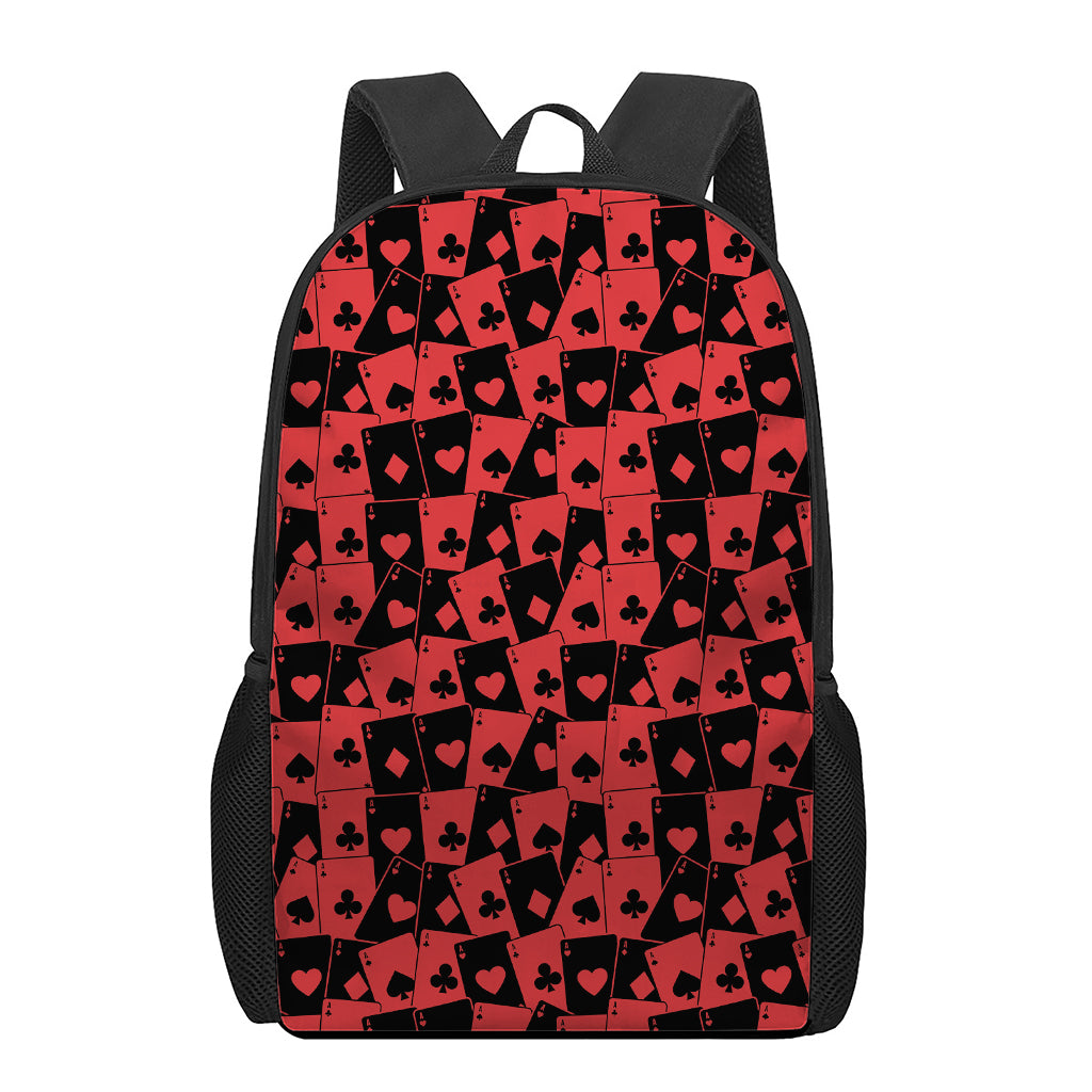 Black And Red Casino Card Pattern Print 17 Inch Backpack