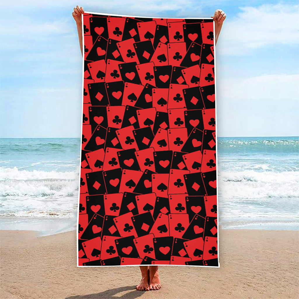 Black And Red Casino Card Pattern Print Beach Towel