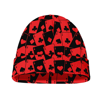 Black And Red Casino Card Pattern Print Beanie