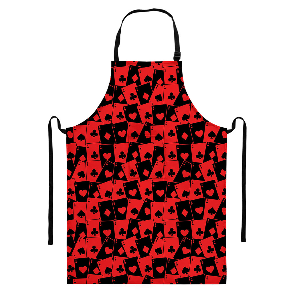 Black And Red Casino Card Pattern Print Bib Apron With Pocket