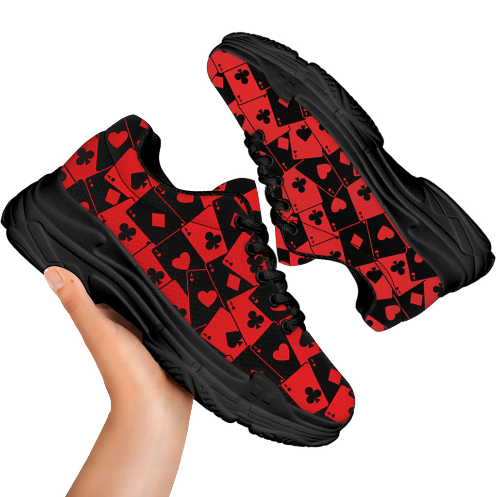 Black And Red Casino Card Pattern Print Black Chunky Shoes