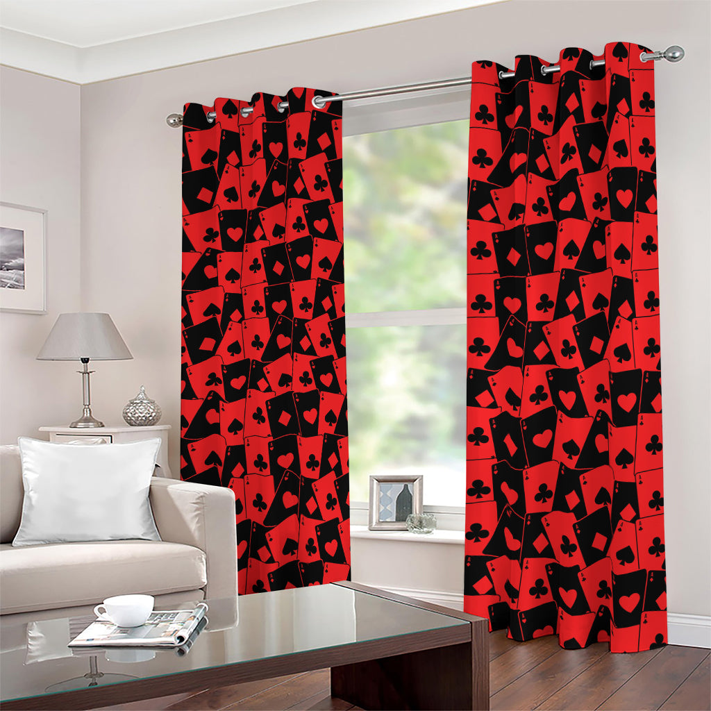 Black And Red Casino Card Pattern Print Blackout Grommet Curtains