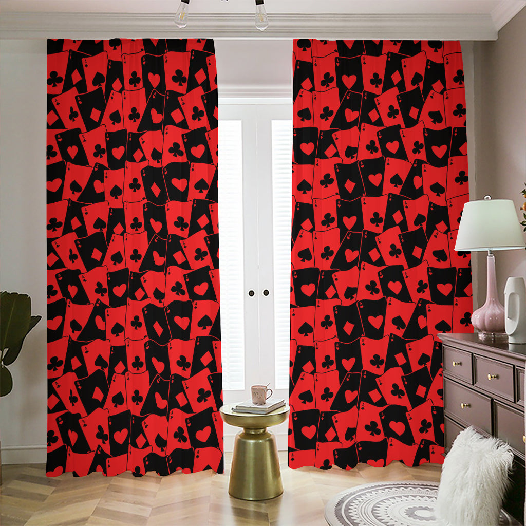 Black And Red Casino Card Pattern Print Blackout Pencil Pleat Curtains