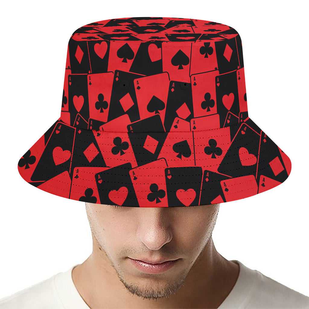 Black And Red Casino Card Pattern Print Bucket Hat