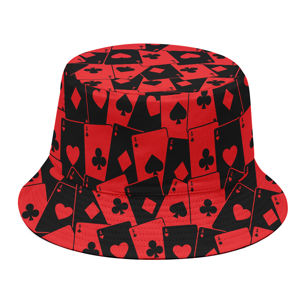 Black And Red Casino Card Pattern Print Bucket Hat