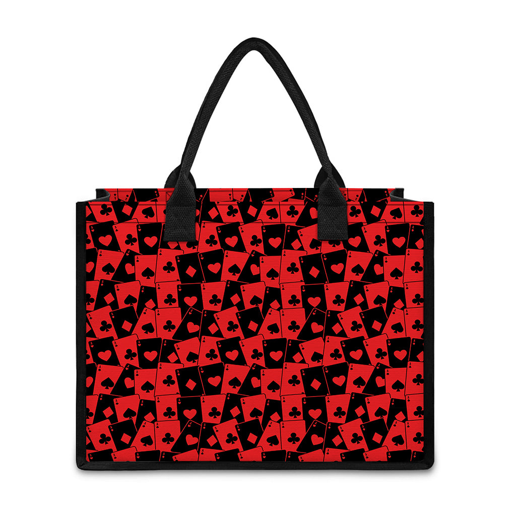 Black And Red Casino Card Pattern Print Canvas Tote Bag