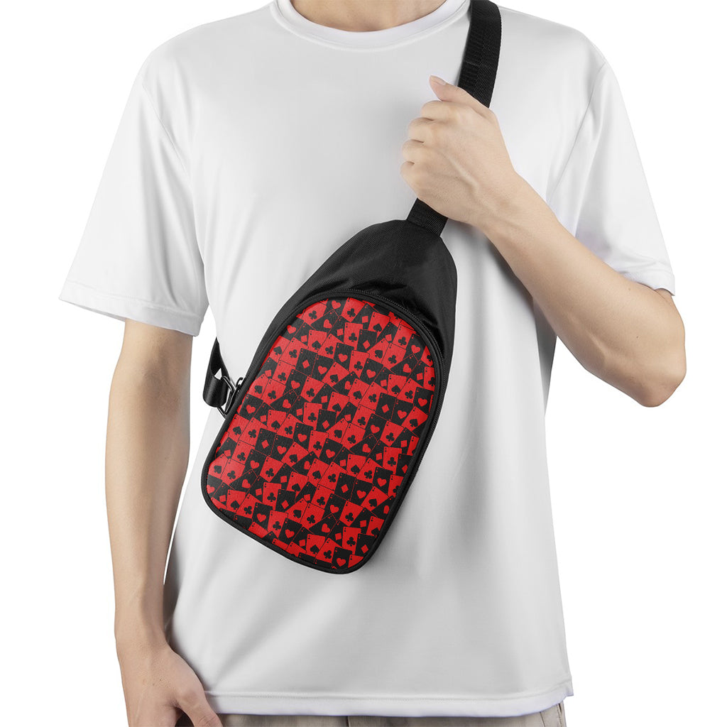 Black And Red Casino Card Pattern Print Chest Bag