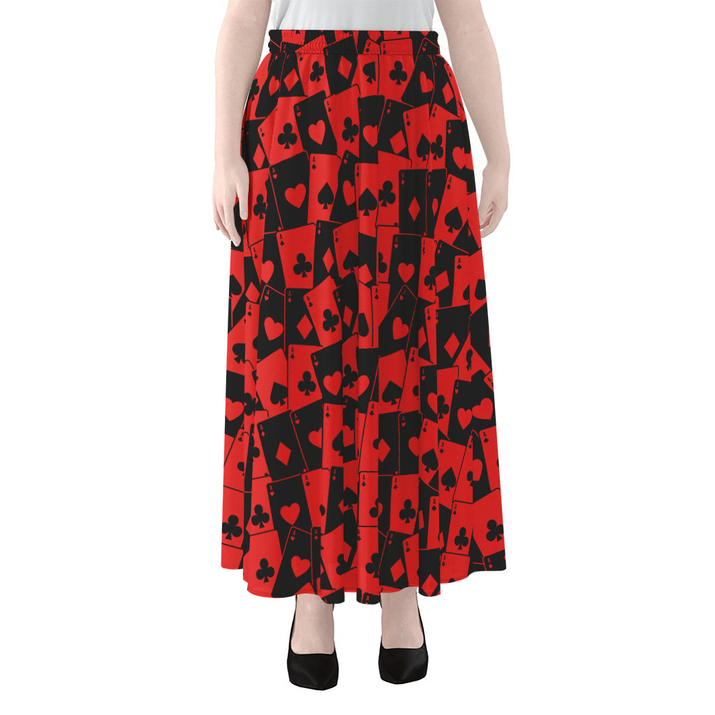 Black And Red Casino Card Pattern Print Chiffon Maxi Skirt