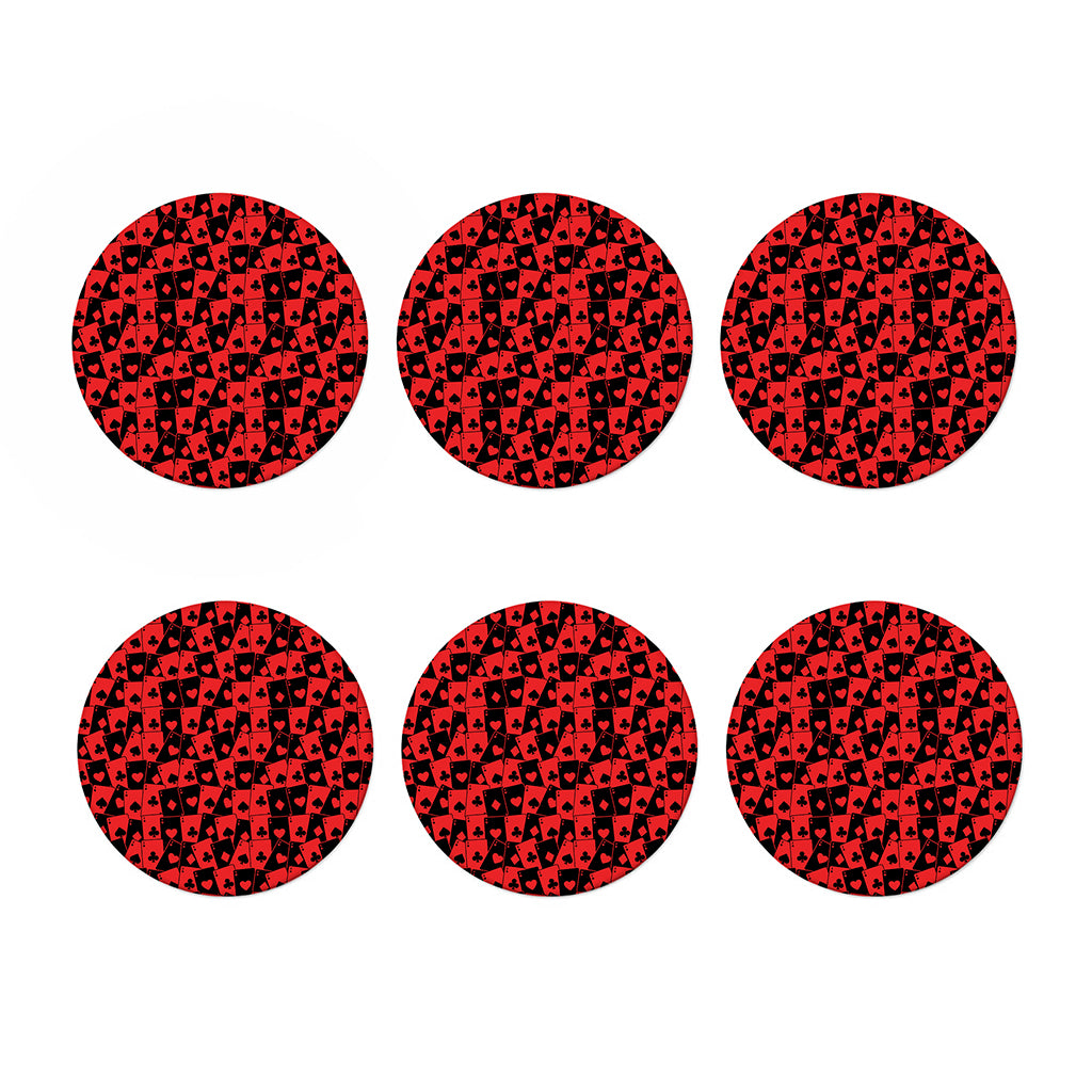 Black And Red Casino Card Pattern Print Coaster Set