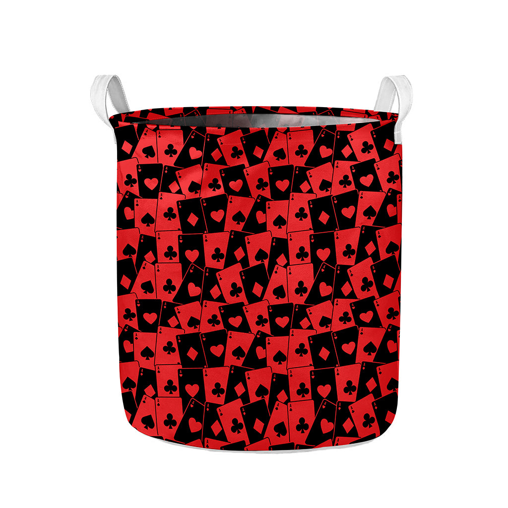 Black And Red Casino Card Pattern Print Collapsible Laundry Basket