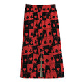 Black And Red Casino Card Pattern Print Cotton Front Slit Maxi Skirt