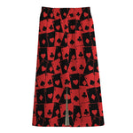 Black And Red Casino Card Pattern Print Cotton Front Slit Maxi Skirt
