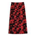 Black And Red Casino Card Pattern Print Cotton Front Slit Maxi Skirt