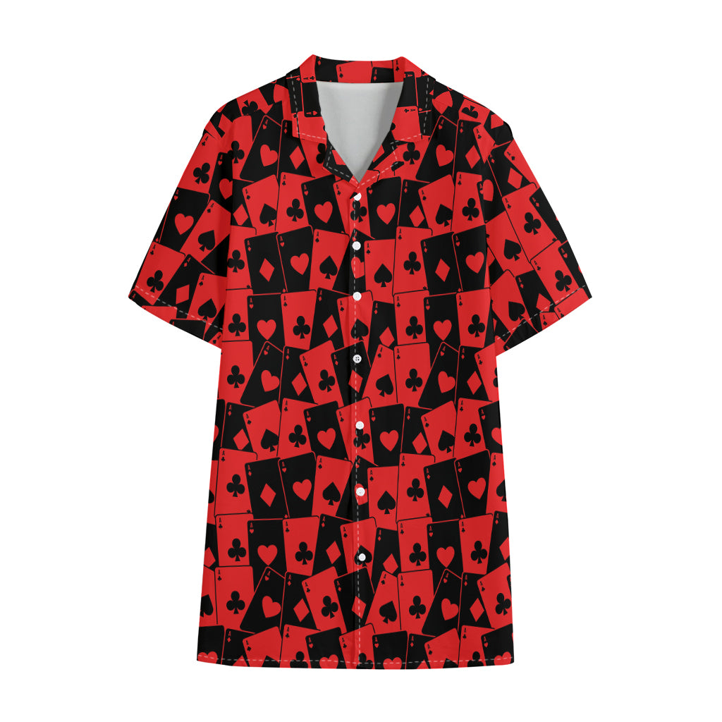 Black And Red Casino Card Pattern Print Cotton Hawaiian Shirt