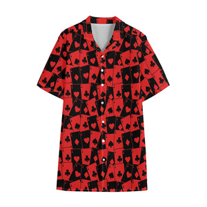 Black And Red Casino Card Pattern Print Cotton Hawaiian Shirt