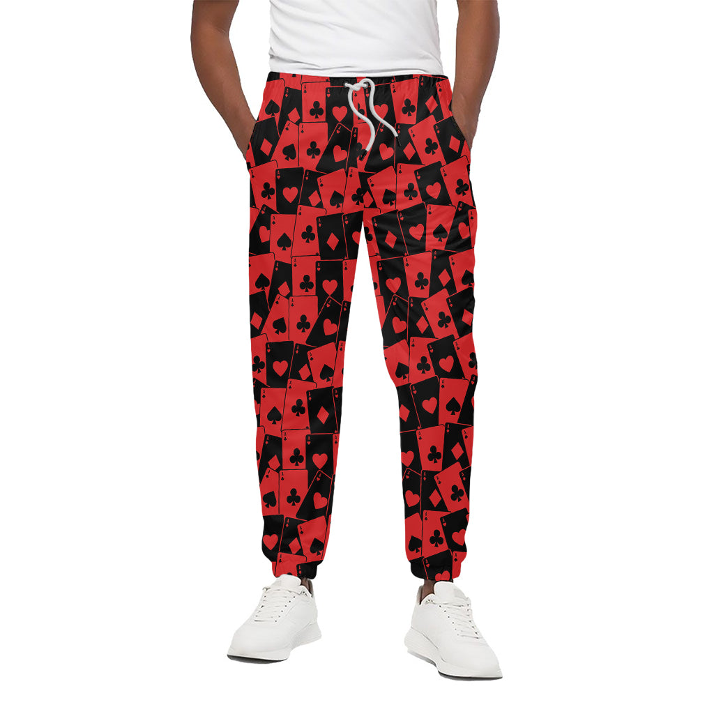 Black And Red Casino Card Pattern Print Cotton Pants