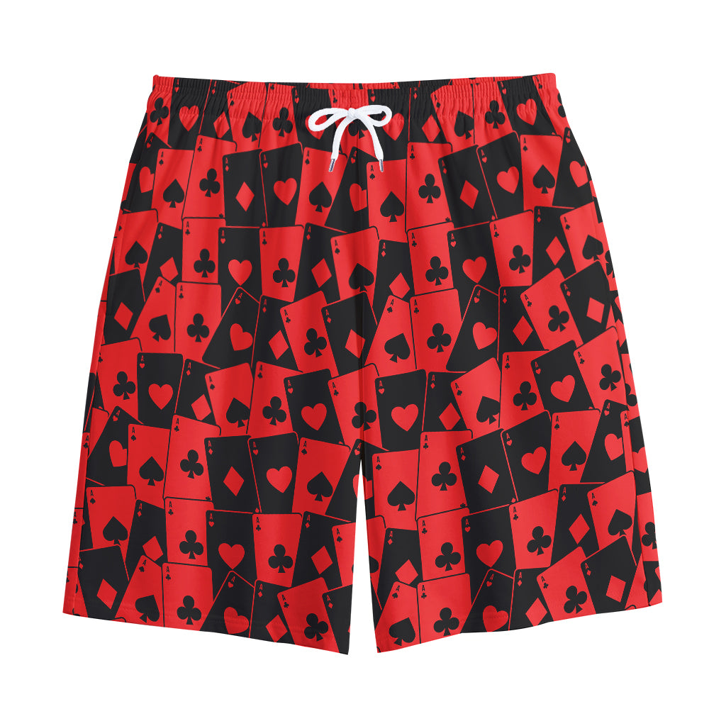 Black And Red Casino Card Pattern Print Cotton Shorts