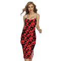 Black And Red Casino Card Pattern Print Cross Back Cami Dress