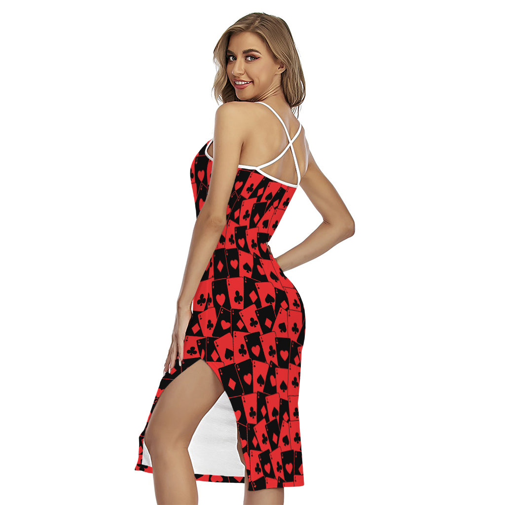 Black And Red Casino Card Pattern Print Cross Back Cami Dress