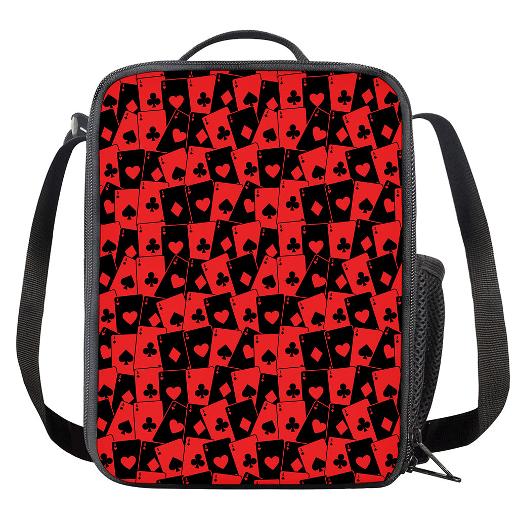 Black And Red Casino Card Pattern Print Crossbody Lunch Bag