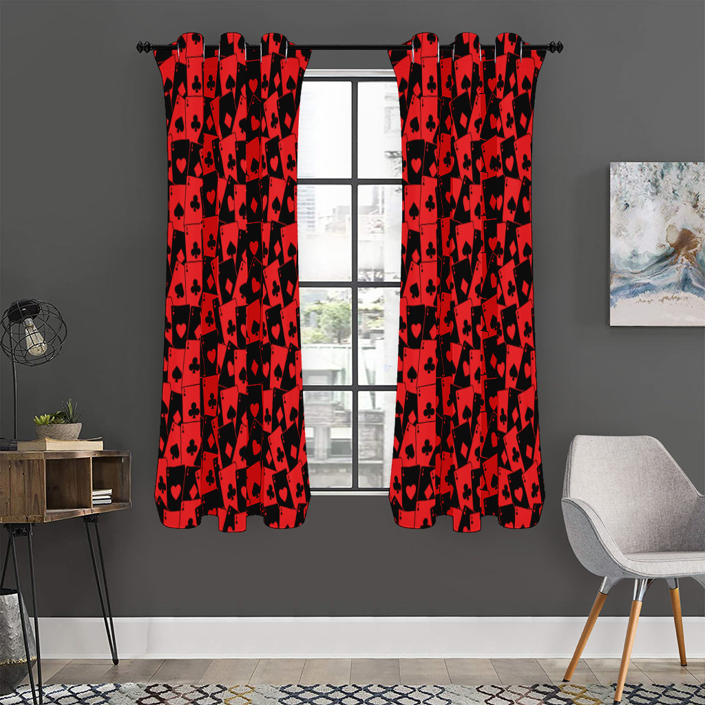 Black And Red Casino Card Pattern Print Curtain