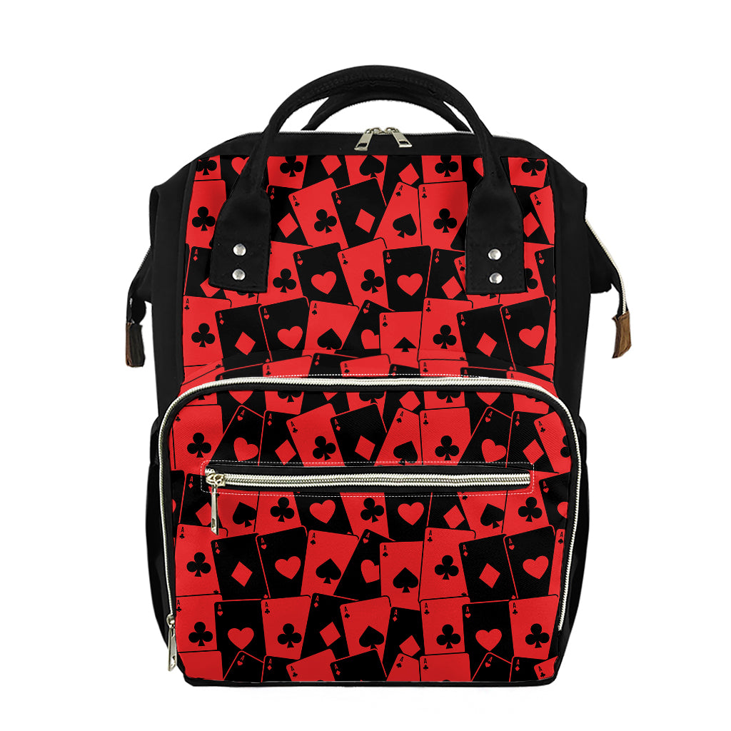 Black And Red Casino Card Pattern Print Diaper Bag