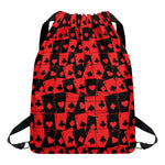 Black And Red Casino Card Pattern Print Drawstring Backpack