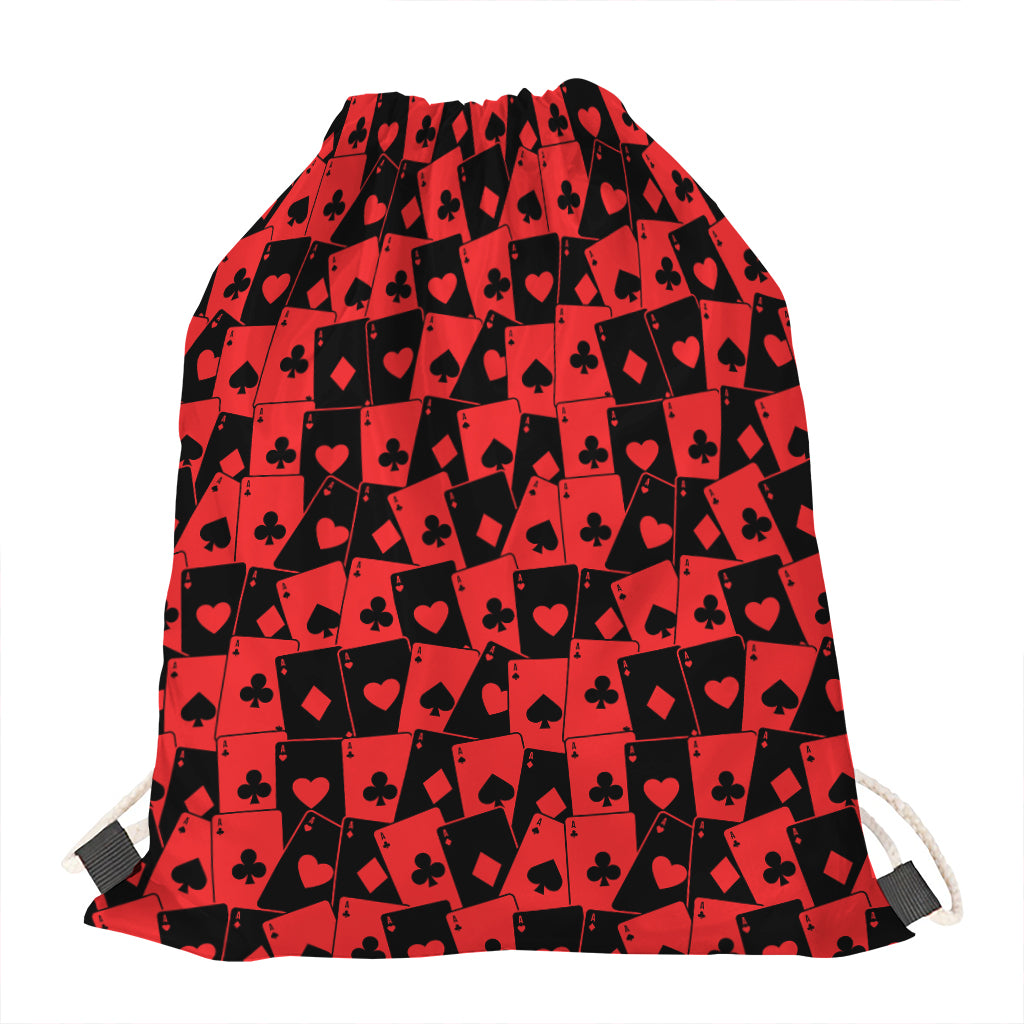 Black And Red Casino Card Pattern Print Drawstring Bag