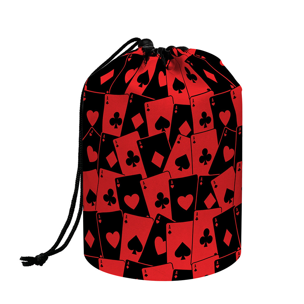 Black And Red Casino Card Pattern Print Drawstring Makeup Bag