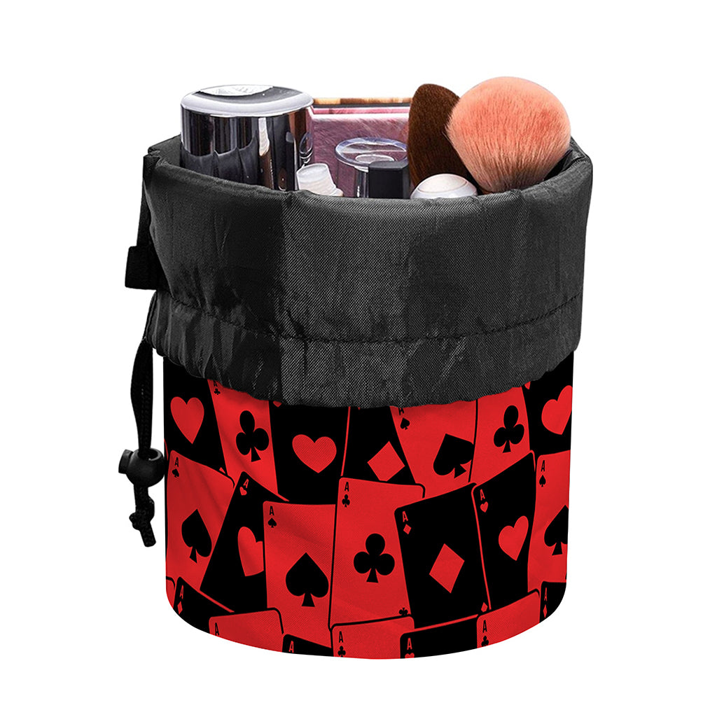Black And Red Casino Card Pattern Print Drawstring Makeup Bag