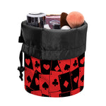 Black And Red Casino Card Pattern Print Drawstring Makeup Bag