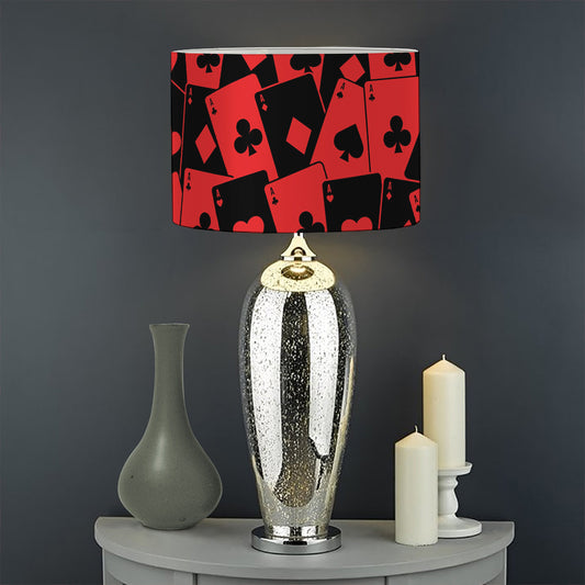Black And Red Casino Card Pattern Print Drum Lamp Shade