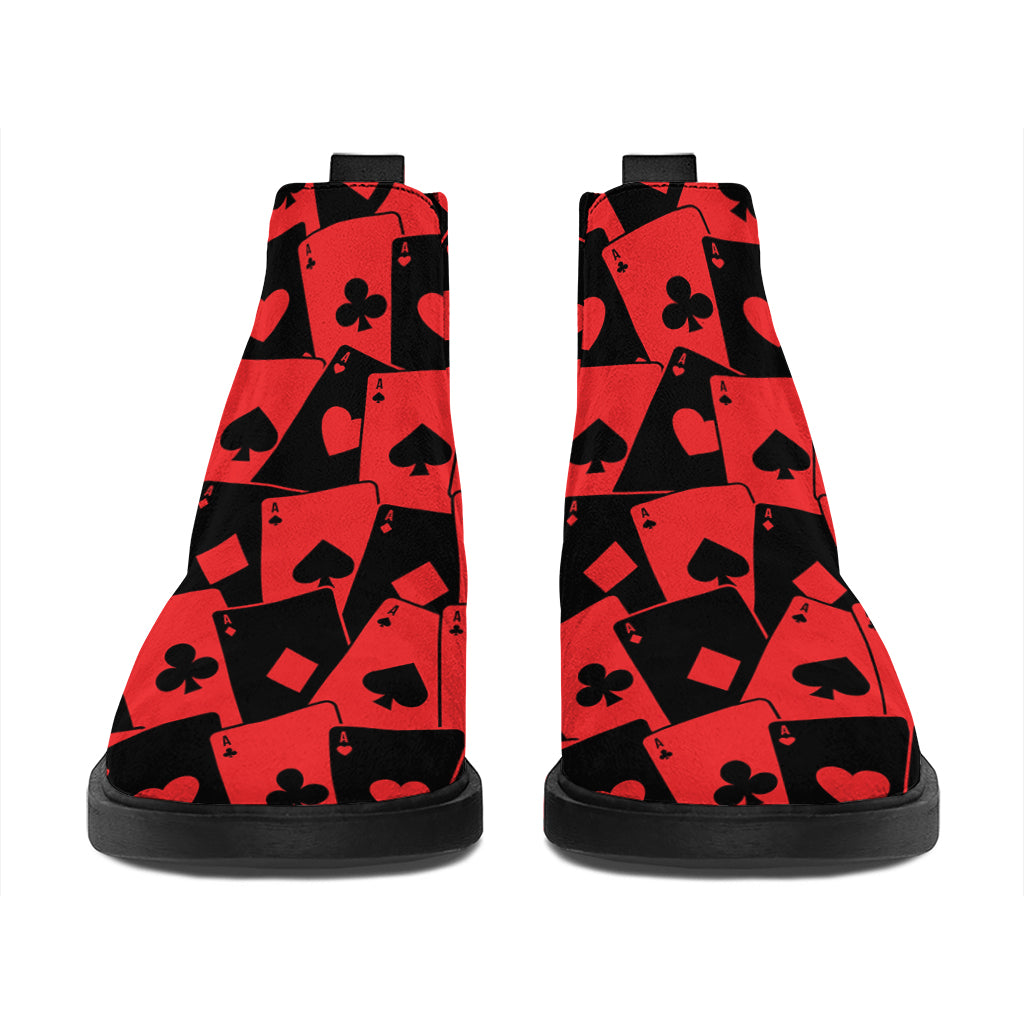 Black And Red Casino Card Pattern Print Flat Ankle Boots