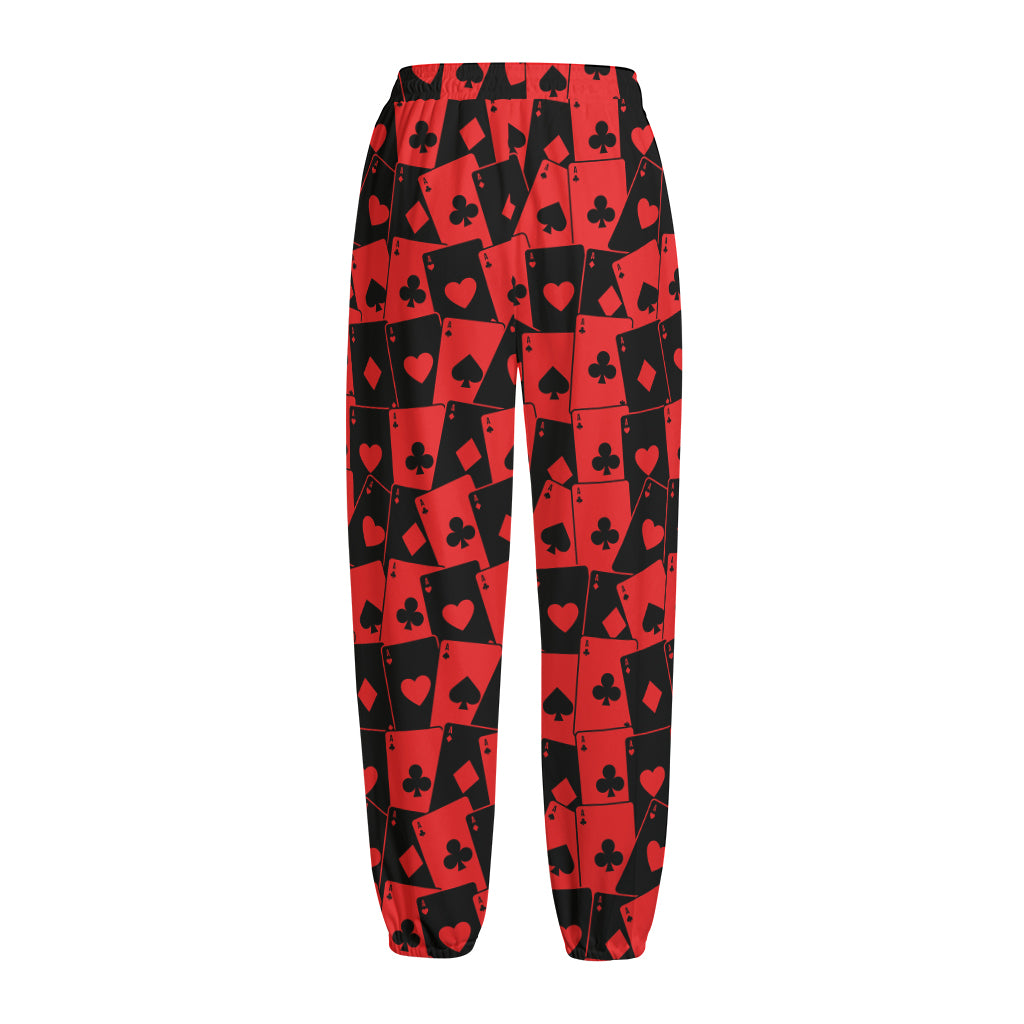 Black And Red Casino Card Pattern Print Fleece Lined Knit Pants